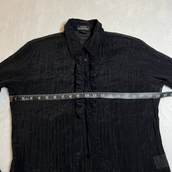 Vintage GUESS Ruffle Trim Button Up Shirt Size XL Semi Sheer Minimalist Y2K 90s - Picture 7 of 8